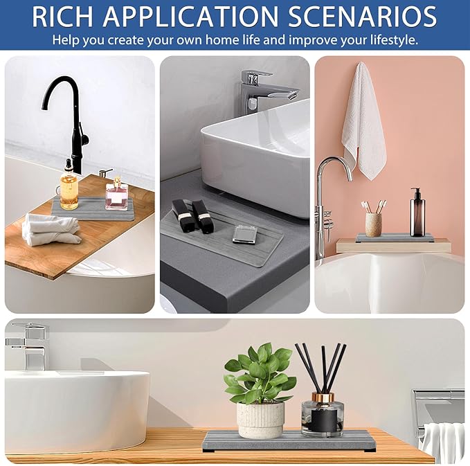 2PCS Water Absorbing Stone Tray, Quick Drying Diatomite Stone Sink Tray, Water Absorbent Diatomite Coasters for Kitchen Sink, Bathroom Counter Hand Soap Dish Toothbrush Holders