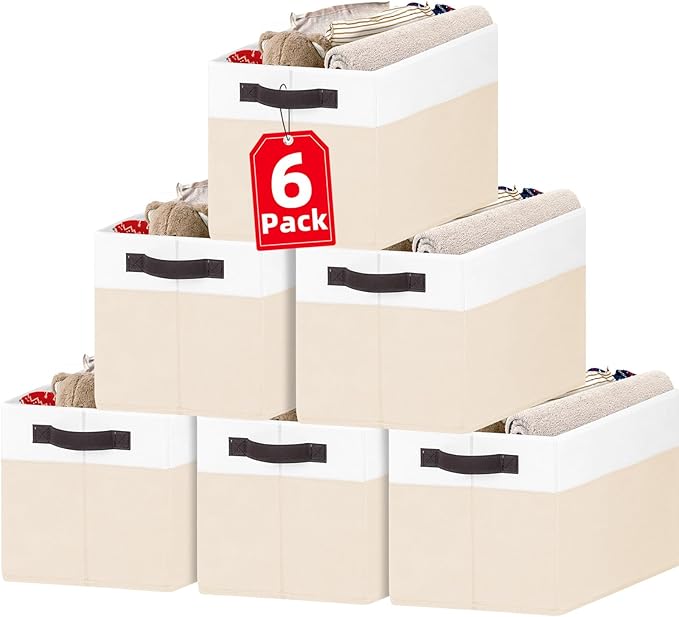 Criusia 6 Pack Large Toy Box Chest, Collapsible Sturdy Toy Storage Organizer Bins Baskets for Kids, Boys, Girls, Nursery, Playroom, Shelf Baskets for Lego Puzzle Balls, Game Organizer (14L*10W*9.5H)