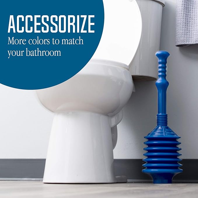 JS Jackson Supplies Professional Bellows Accordion Toilet Plunger, High Pressure Thrust Removes Heavy Duty Clogs from Clogged Bathroom Toilets, All Purpose Power Plungers for Bathrooms, Cobalt