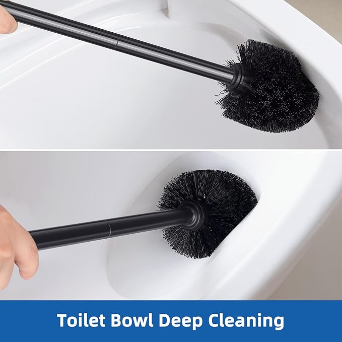 Qaestfy Toilet Plunger and Brush Set for Bathroom Cleaning, 2-in-1 Long Handle Toilet Bowl Brush with Stiff Bristles & Powerful Plunger, Space-Saving Holder (Pack of 2)