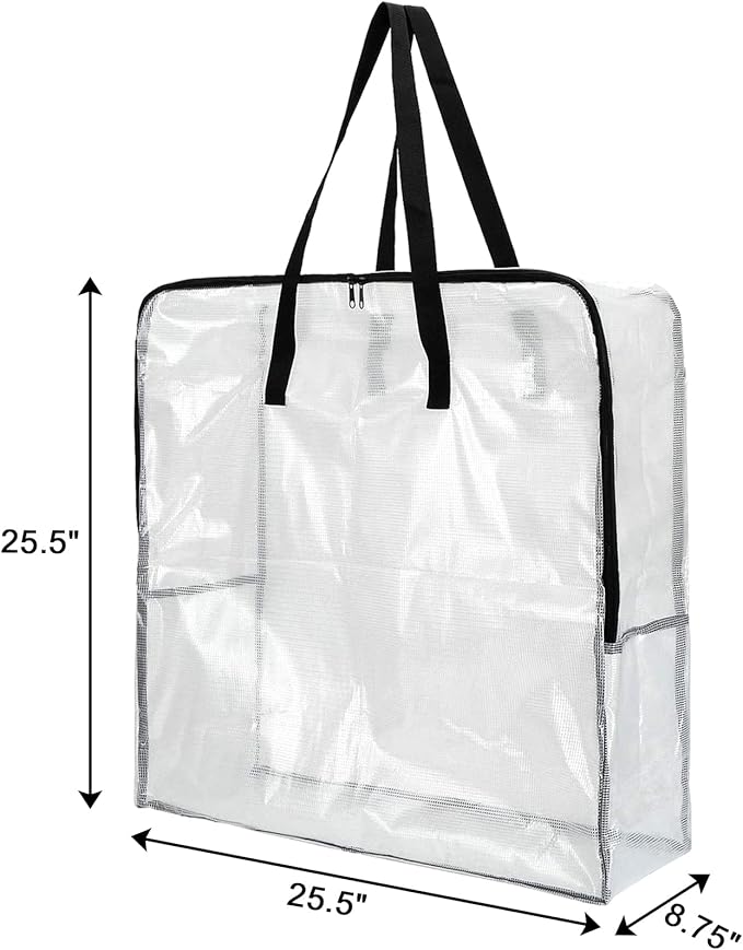 Fasmov 4 Pack Oversized Clear Storage Bag with Handles and Zippers, Vinyl Storage Bag for Comforter, Blanket, Bedding, Duvet, Transparent Moving Tote, Under the Bed Storage, Garage Organizer