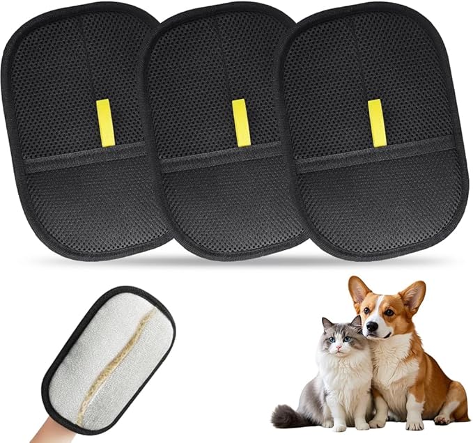 3Pcs Pet Hair Removal Glove for Cats & Dogs, Electrostatic Pet Hair Remover Glove Reusable Remover Tool for Couch, Clothing, Car Seat, Carpet