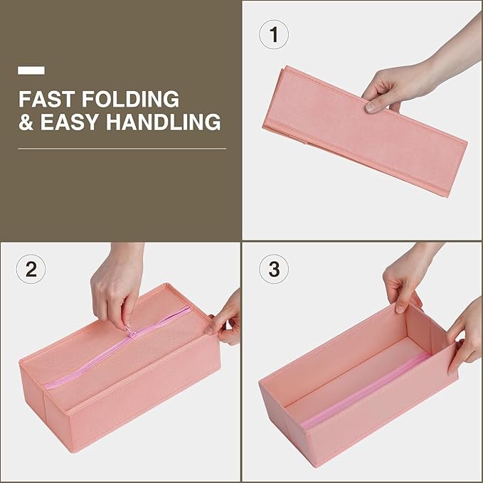 DIMJ Drawer Organizers - Set of 12 Fabric Closet Organizers and Storage, Drawer Dividers for Baby Clothes, Socks, Belt, Tie (Pink)