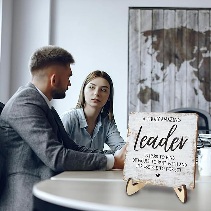 Decorative Desk Decor Motivational Leader Gift Positive Thank You Gifts Appreciation Plaque with Wooden Stand Inspirational Wood Sign for Boss Mentor Leader Coworker Home Office Table Bookshelf