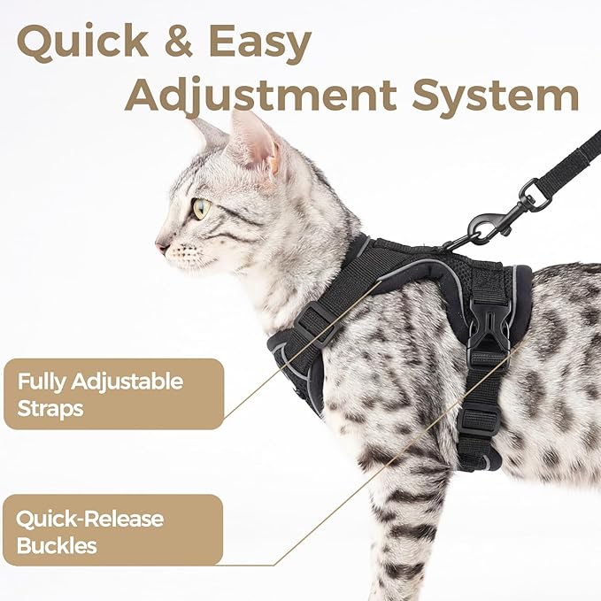 Cat Harness and Leash Set Escape Proof Tactical Small Kitten Harness Emotional Support Cat Vest, Black, S