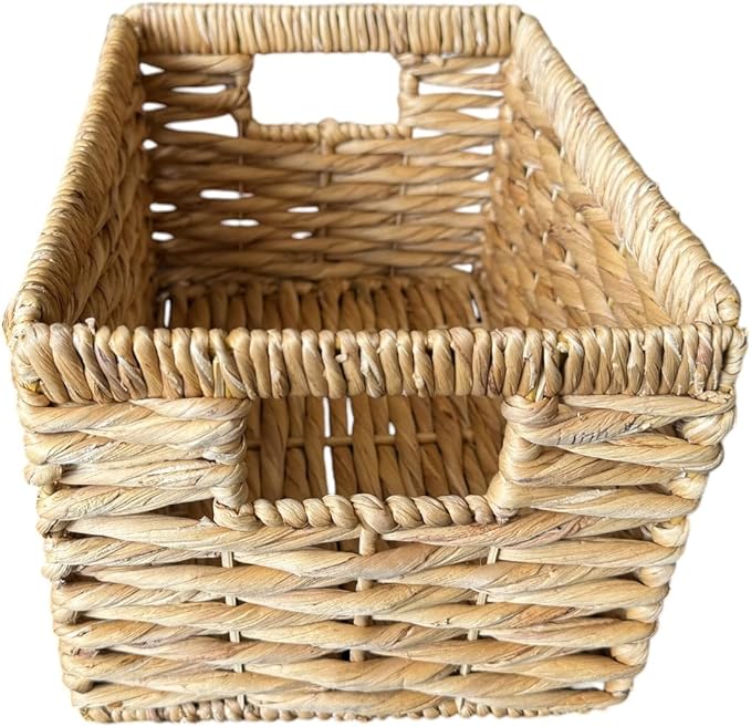 Wicker Basket For Shelves, Baskets for Organizing, Woven Storage Basket with Built-in Handles (Medium 2-Pack, Natural Water Hyacinth)