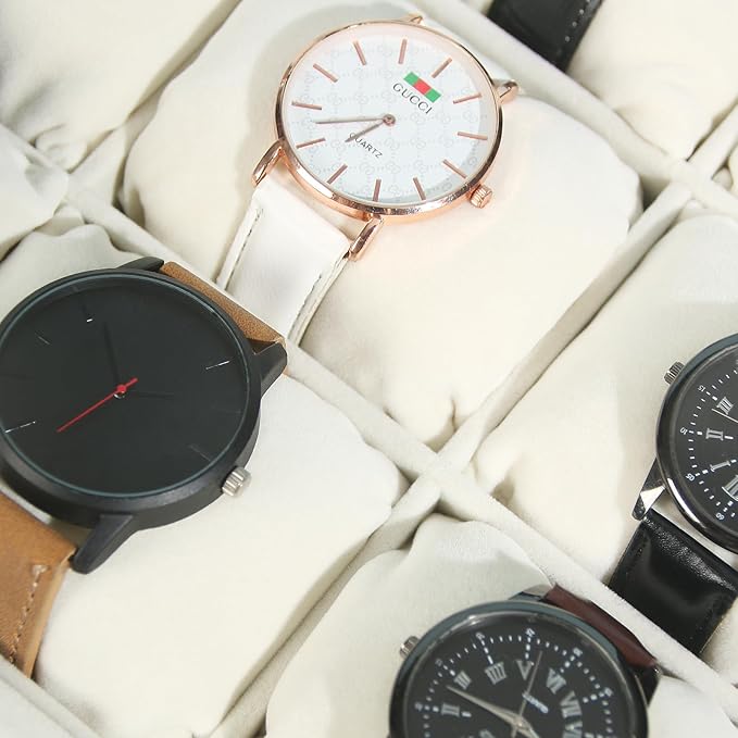 Coward Beige Velvet Watch Bangle Organizer Tray, Velvet 12 Grids Tray for Watches Bracelets Jade Bangle Holder Selling Show