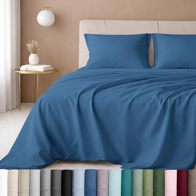 California Design Den Extra Long Twin Sheets Set - Luxury 600 Thread Count Sateen, Natural 100% Cotton XL Twin Sheet Set, Fully Elasticized Deep Pockets, Durable Bedding for Dorm Room - Parisian Blue