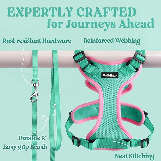 rabbitgoo Cat Harness and Leash for Walking, Escape Proof Soft Adjustable Vest Harnesses for Cats, Easy Control Breathable Reflective Strips Jacket, Green&Pink, XS