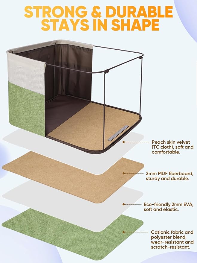 BALEINE 2 Pack Fabric Storage Bins for Shelves, Linen Storage Baskets for Organizing, Decorative Closet Bins for Clothes, Home (Green, 12"x8"x8")