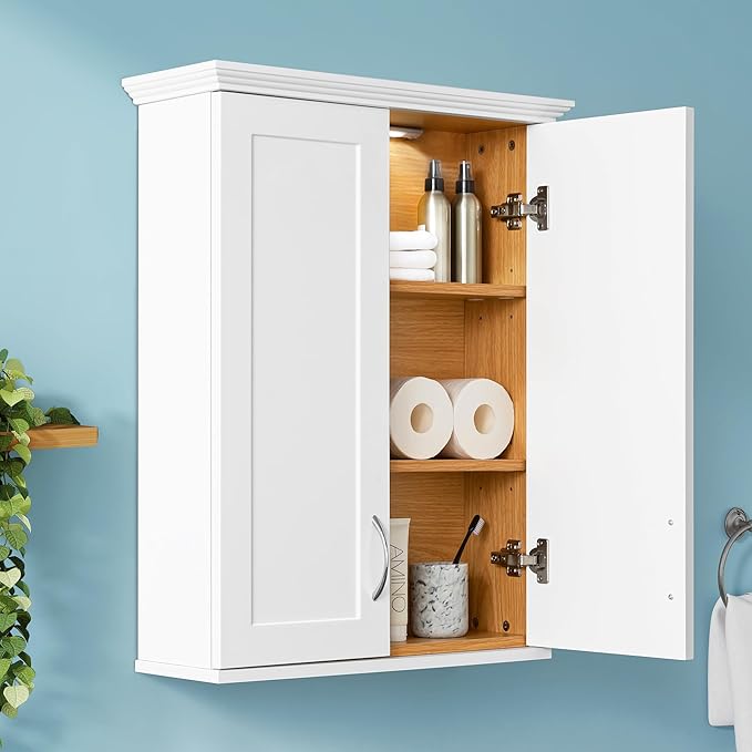 Medicine Cabinet -Bathroom Cabinet Wall Mount with DIY Lighting Unique Top and Dual-Tone Design, Over The Toilet Saver Storage Cabinets