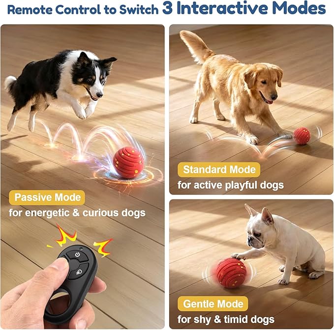 Interactive Dog Toys with Remote Control, Smart Interactive Dog Ball with 3 Modes, Auto-Moving&Bouncing, High-Resilience&Chew Resistant E-TPU Dog Ball, IPX6 Waterproof, Rolling Ball Dogs