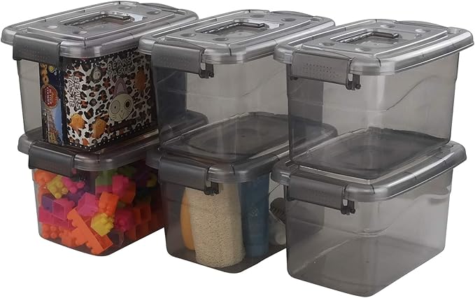 5L Plastic Storage Bin with Lid, Latching Box with Handles, Set of 6
