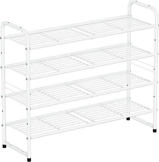 SUFAUY 4-Tier 33" Wide Shoe Rack, Closet Metal Shoe Rack Organizer Heavy Duty, Stackable, White