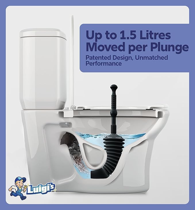 Luigi's World's Best Plunger - Unclogger Tools for Unblocking Toilet - Heavy Duty Plungers for Bathroom - Unique Unblocker Design - Remover Tool to Unblock Toilet Blockage - Black