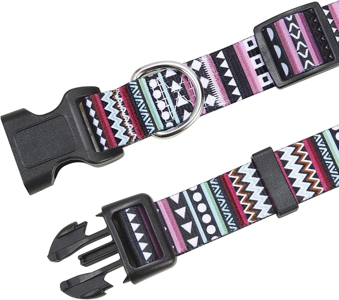 Dog Collar with Bohemia Floral Tribal Geometric Patterns - Soft Ethnic Style Collar Adjustable for Small Medium Large Dogs（Bohemian Purple,M）