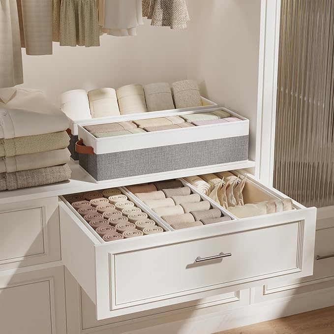 Collapsible Storage Bins 5-Pack, Foldable Baskets for Organizing, Clothes Boxes with Handles, Fabric Cubes Containers, White and Gray, 15 x 6 x 5 Inch