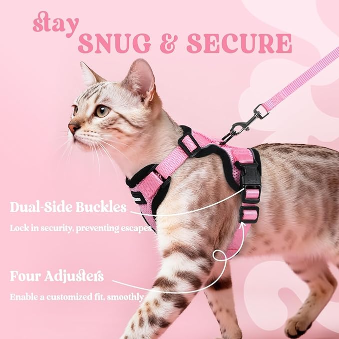 rabbitgoo Cat Harness and Leash for Walking, Escape Proof Soft Adjustable Vest Harnesses for Cats, Easy Control Breathable Reflective Strips Jacket, Pink, XXS