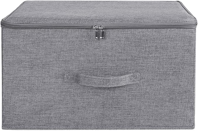 ANMINY 2PCS Storage Bins with Zipper Lids 36 Qt Lidded Fabric Storage Boxes Baskets Cubes with Handles Collapsible Washable Cotton Linen Closet Shelf Clothes Organizer Containers - Gray, Large