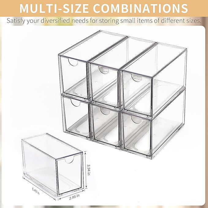 Desk Organizer with Drawers, Stackable Plastic Storage Drawers for Makeup or Desk Organization, Cabinets for Office Dressing Countertop Bathroom Bedroom (6 Packs)