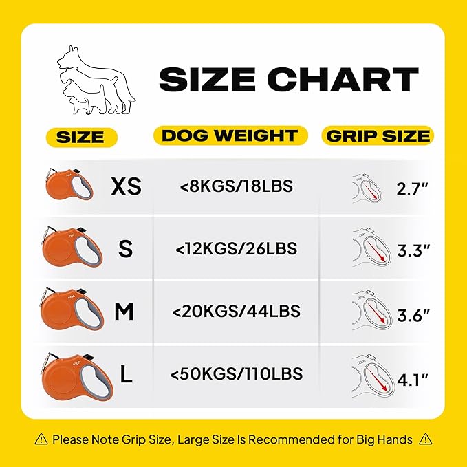 Fida Retractable Dog Leash, 16ft Heavy Duty Pet Walking Leash for Small Dog or Cat up to 26 lbs, Tangle Free. One-Hand Brake (Small,Orange)