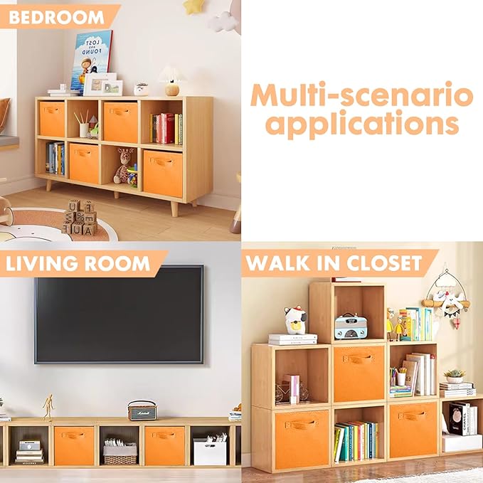 ShellKingdom Foldable Fabric Storage Cubes and Cloth Organizer Drawer for Closet and Toys, 6 Pack (Orange)