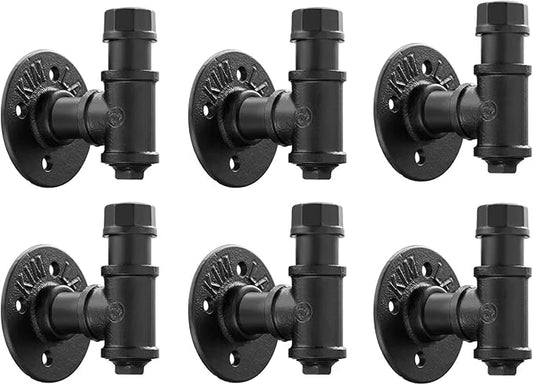 Elibbren 6 Pack Rustic Style Industrial Iron Pipe Coat Towel Holder Wall Hook for Hanging, Wall Mounted Vintage Robe Clothes Hanger Heavy Duty Farmhouse,Mounting Hardware Included Black
