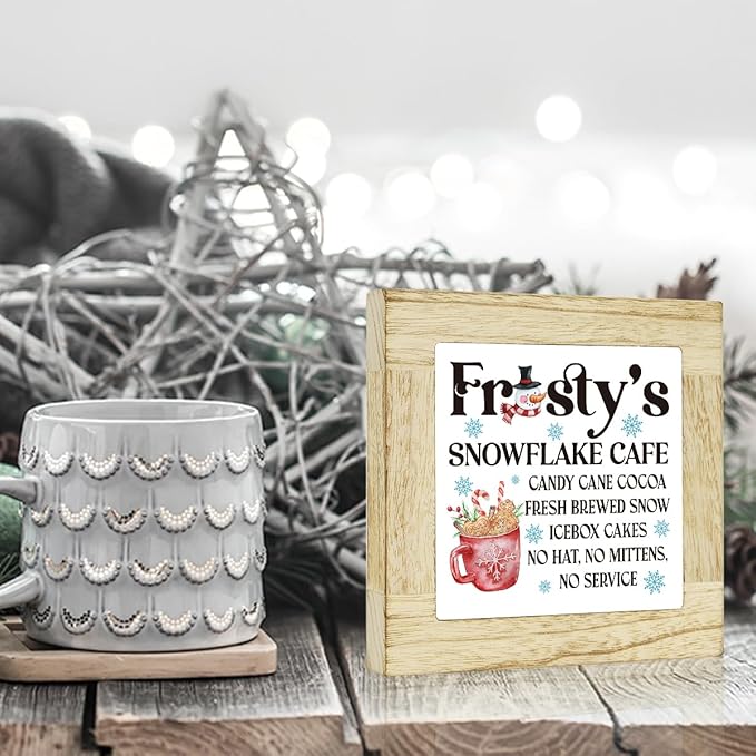 Winter Hot Cocoa Bar Sign Coffee Bar Christmas Decor for Table Winter Decorations for Home Office 6 x 6 inches