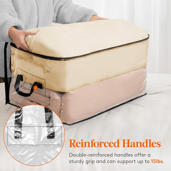 Lifewit 90L Large Clear Clothes Storage Bags, 8 Pack Plastic Comfort Blanket Storage, Vinyl Foldable Moving Bags with Zipper and Reinforced Handles, Closet Organizers Containers for Bedding, Duvet