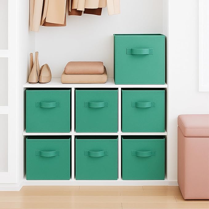 ShellKingdom Storage Bins, Foldable Fabric Storage Cubes And Cloth Storage Organizer Drawer For Closet And Toys, 6 Pack (Forest Green)