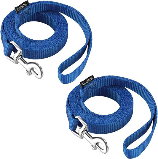 AMAGOOD 6 FT Puppy/Dog Leashes, Strong Traditional Style Leash with Easy to Use Collar Hook,Dog Lead Great for Small or Cats(5/8" x 6 ft,Blue(Pack of 2))
