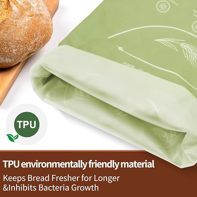 Bread Bags for Homemade with Beeswax Wrap - Zipper Reusable Bread Bag for Sourdough 2-Pack, Reusable Food Storage Bag to Keep Sourdough Fresh, Freezer-Safe, Eco-Friendly (Khai& Green)