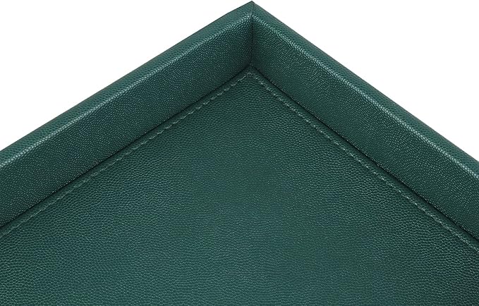 HofferRuffer Faux Leather Decorative Tray, Elegant Desktop Storage Organizer, Decorative Catchall Perfume Tray, Nightstand or Dresser Vanity Tray Organizer, 10.2 x 8.4 x 1.8 inches (Dark Green)