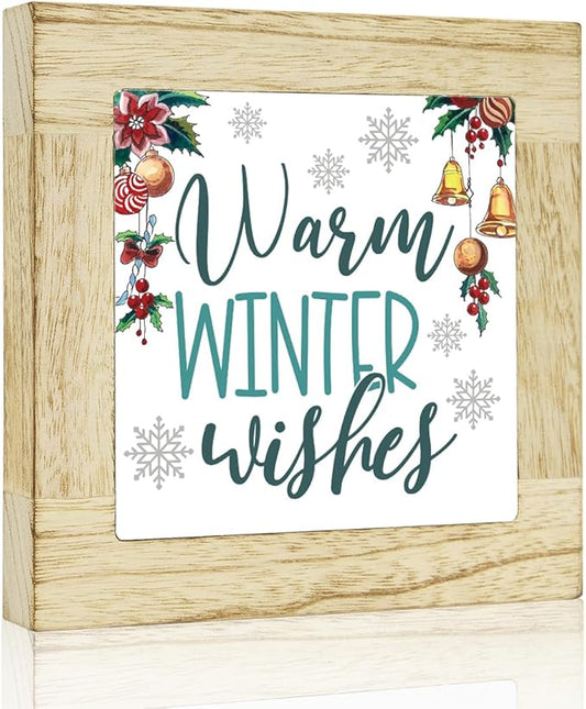 Winter Decorations for Home Office Winter Wishes Tabletop Decor Snowflake Christmas Holiday Decor for Table 6 x 6 inches