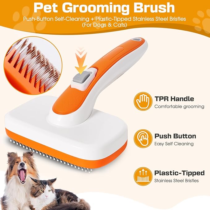 Self Cleaning Slicker Brush, Skin Friendly Grooming Tool for Dogs, Suitable for Dogs and Kittens, it Removes Shedding and Hair from Both Long Haired and Short Haired Pets