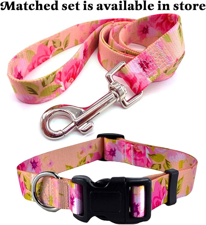 Dog Collar with Bohemia Floral Tribal Geometric Patterns - Soft Ethnic Style Collar Adjustable for Small Medium Large Dogs（ Pink Rose, M ）