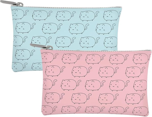 Manmihealth Cute Cat Silicone Makeup Bag, Cosmetic Bags for Women, Makeup Brushes Holder Travel, Portable Purse Pouch for Travel Essentials, Zipper Storage Organizer Bag, 2-Pack