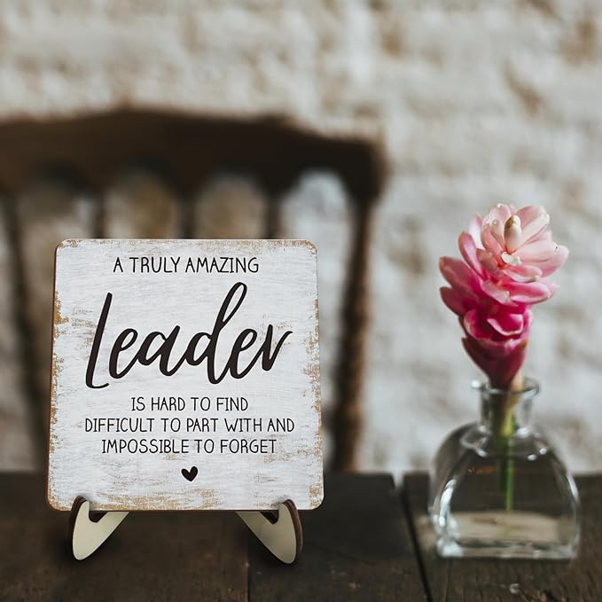 Decorative Desk Decor Motivational Leader Gift Positive Thank You Gifts Appreciation Plaque with Wooden Stand Inspirational Wood Sign for Boss Mentor Leader Coworker Home Office Table Bookshelf