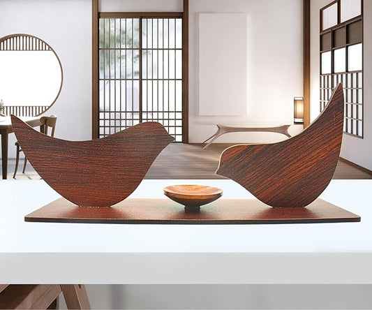 Wooden Bird Sculpture Set | Handcrafted Wood Bird Statues | Minimalist Home & Office Décor | Elegant for Nature Lovers