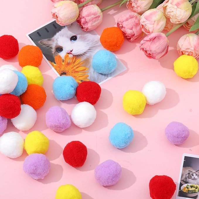 500 Pcs 1.8"/4cm Cat Toy Balls Bulk Colorful Soft Pompom Balls Kitten Puff Ball Toys Indoor Cats Interactive Pet Playing Exercising Assorted 6 Colors