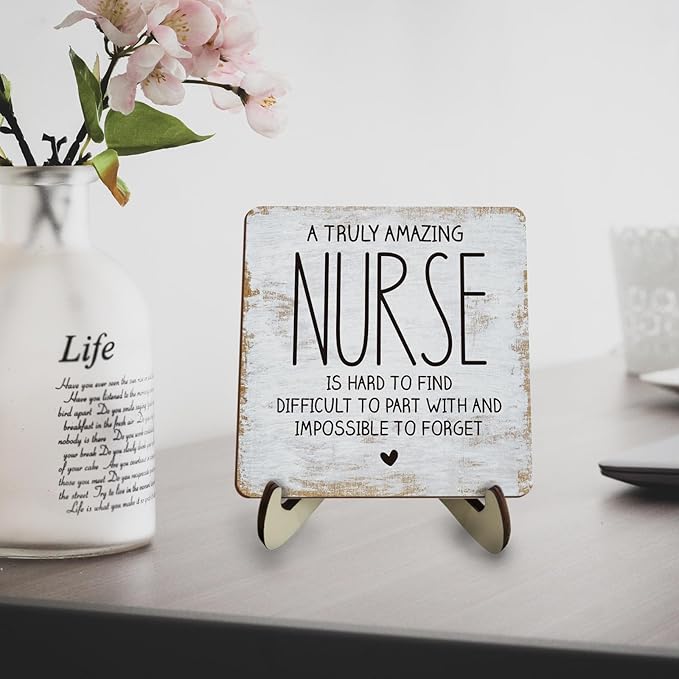 Decorative Desk Decor Motivational Nurse Gifts Positive Thank You Gifts Appreciation Plaque with Wooden Stand Inspirational Wood Sign for Nurse Women Coworker Home Office Table Bookshelf