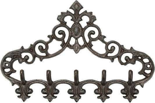 Sungmor Cast Iron Rustic Coat Hook Hanger with 5 Hooks - Practical Iron Storage Organizer/Wall Hooks Hanging Rack - Pretty Pattern Charming Wall Decor for Keys Clothes Hats