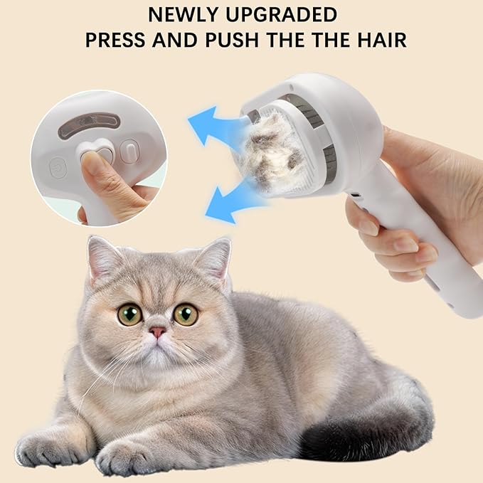 Pet Steam Brush for Shedding– 4-in-1 De-Shedding, Steam Spray, and Self-Cleaning Grooming Tool – Ideal for Long and Short-Haired Pets– Includes 2 Bottles of 120 mL Waterless Shampoo(White)