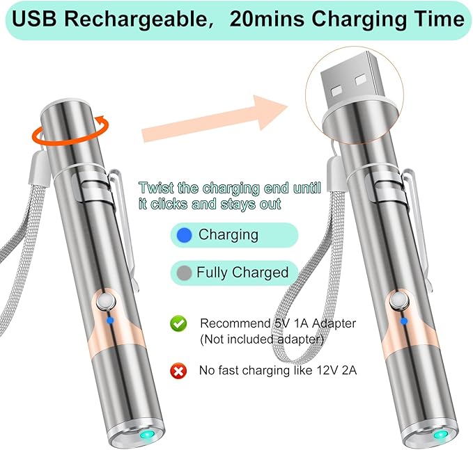 TBTeek Cat Toy, Green Light, with Metal Case, Rechargeable, 7 Patterns, Interactive Kitten Pet Dog Chase Light Toy for Fun Playing Exercise (2 Pieces)