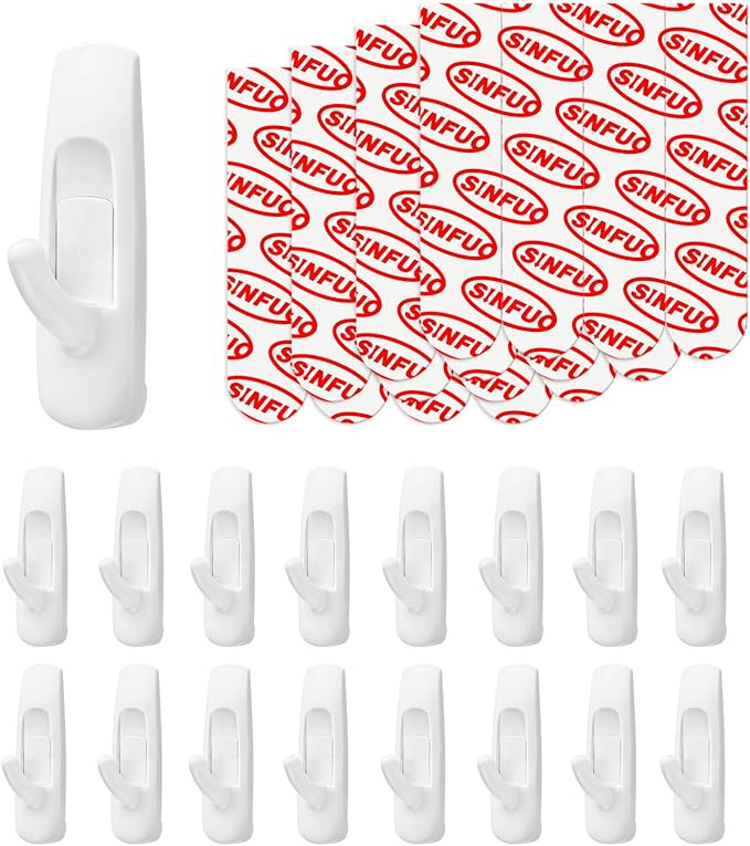 Utility Wall Hooks for Hanging Medium 16 Hooks, Damage Free Hanging Wall Hooks with Adhesive Strips, Heavy Duty Adhesive Hooks Damage Free for Key Holder, Coat, Door, Shower Hanging