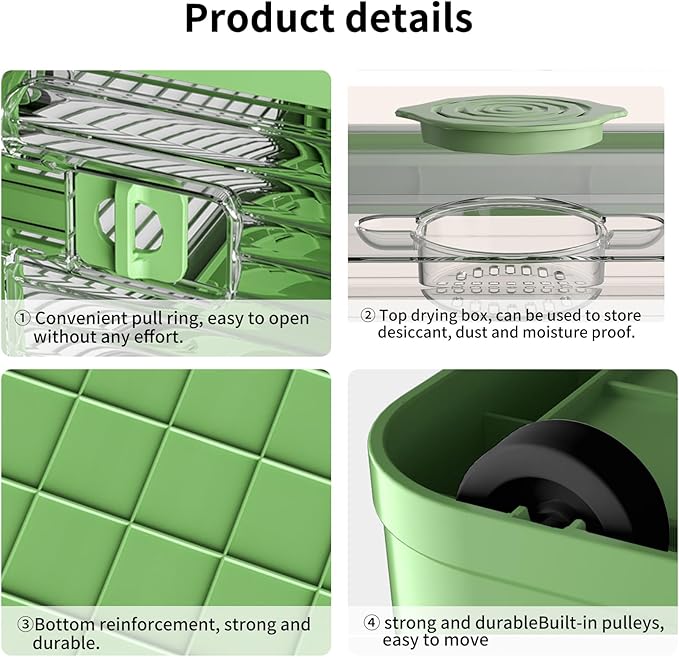 3 PACK Stackable Storage Bins, 83 Liters Closet Organizers with 3 Lids, Wheels, Drawers, Foldable Collapsible Box for Clothes and Camping Out Doors Bins, Green