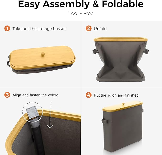 MinBoo Toilet Paper Basket, Storage with Lid, Toilet Paper Organizer for Bathroom, Free Standing Toilet Paper Holder with Storage,Gray