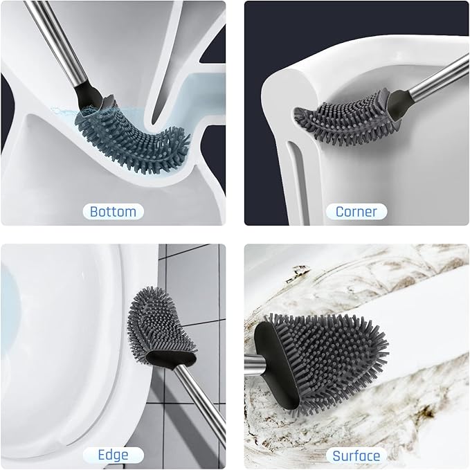 Sellemer Toilet Brush and Holder Set - Flexible Toilet Bowl Brush Head with Silicone Bristles, Compact Size for Storage and Organization, Ventilation Slots Base (2 Pack, Black)