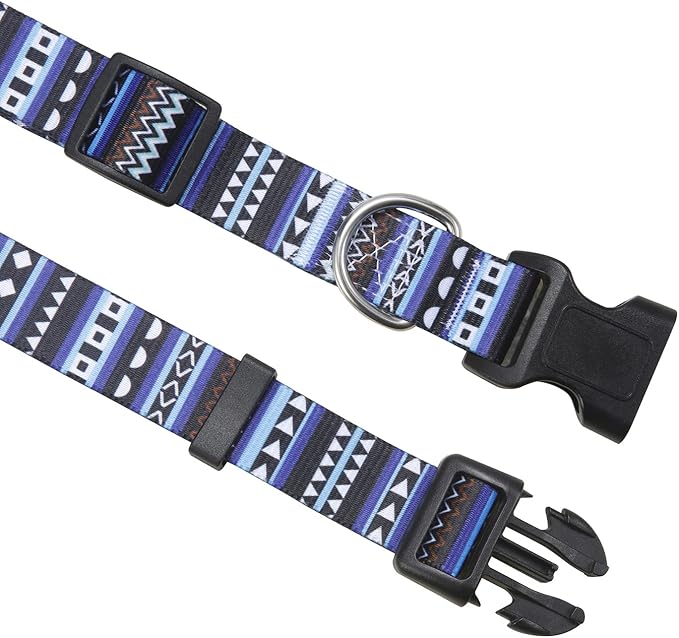 Dog Collar with Bohemia Floral Tribal Geometric Patterns - Soft Ethnic Style Collar Adjustable for Small Medium Large Dogs（Bohemian Blue,S）