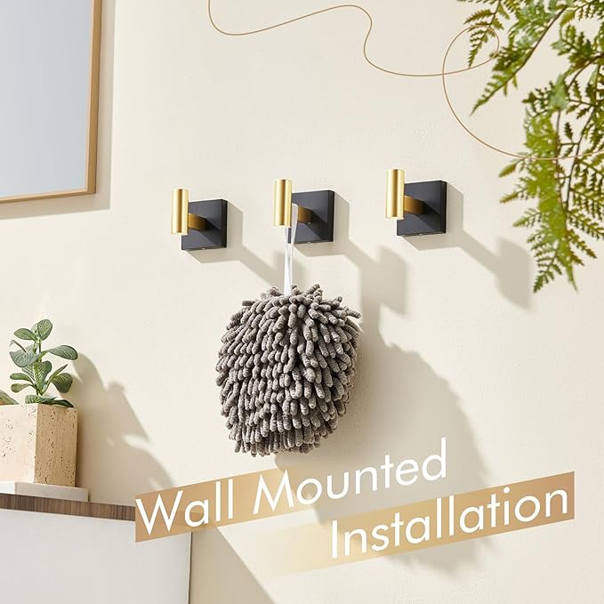 KOKOSIRI Robe Hooks for Wall Mount Bathroom Towel Hook, Coat Hooks Bath Storage Hardware 3 Pack Black with Gold Stainless Steel B1013GDK-P3